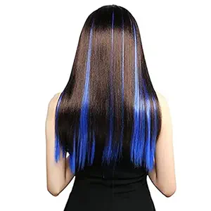 Pelo Straight Synthetic Colored Hair Extensions Strip, Hair Streaks for Women Girls Set Of 2Pcs (Pack of 1) (Blue)