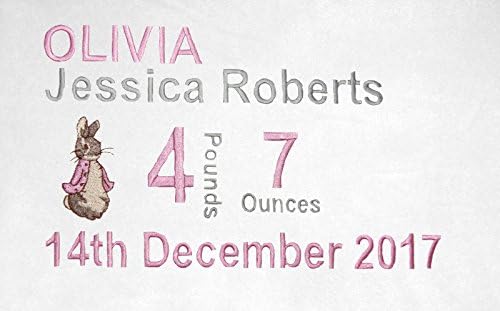 Baby Girls Personalised Peter Rabbit Birth keepsake Blanket (White)