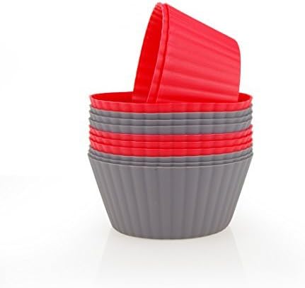 MIREN Reusable Nonstick Jumbo Premium Silicone Baking Cups, Cupcake and Muffin Liners, 3.8 Inch Large Size, in Storage Container, Red and Dark Gray Colors, Round by MIREN