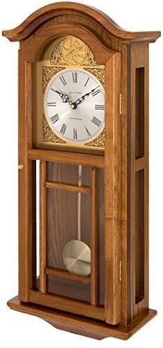 Fox and Simpson Oak Colored Wood Penulum Wall Clock with Westminster Chimes by Fox and Simpson