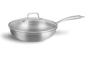 Stekpanna i rostfritt stål 24 cm med glaslock, induktion, rostfri stålpanna obelagd, ugnsfast