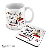 ALDIVO World Best Aunty Printed Ceramic Coffee Mug 330 ml + Coaster Combo Pack