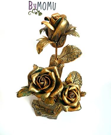 Flowers Cold Porcelain Miniature Miniature BRONZE ROSES Home Decor-Hand Made