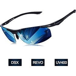 Elegear Gafas de Sol Hombre Polarizadas Gafas Ciclismo Anti Rayos UVA Marco Aleación de Aluminio, Magnesio y TR90 Lente Espejo con REVO Anti Aceite para Running Coche MTB Moto Montaña - Color Azul