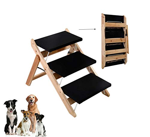 Preisvergleich Produktbild WTTTTW Klappbare Holztreppen für Haustiere, kleine Hunderampe, 3 Stufen, tragbare Haustierleiter für Sofa-LKW-Fahrzeuge, Stufenrampen für Katzenhündchen-Treppenhocker