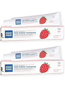 Mee Mee Fluoride-Free, Fortified with triple calcium phosphate Strawberry Flavor Toothpaste, 70 g (Pack of 2)
