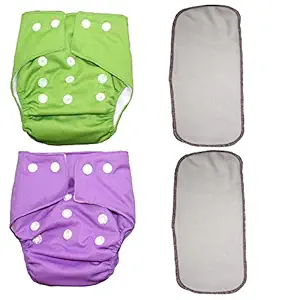 Bottom Genius Reusable Pocket Cloth Diapers for Babies Set of 2 with 2 Microfiber Inserts