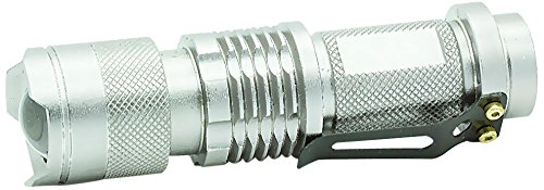 Pure² Mini Q5 Cree LED Taschenlampe (3 Modi: Flash, Hell und Dunkel, 300 Lumen, 7 Watt) mit einstellbarem Fokus Zoom silber