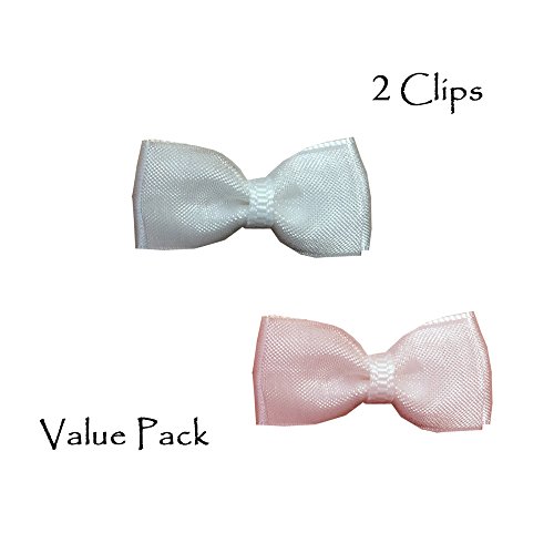 Baby Wispy Clippy - Organza hair bows - Best No Slip Barrette for Fine Hair (Pack 1: White/Pink)