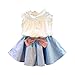 Produktbild Riou Kleinkind Kinder Baby Mädchen 2 STÜCKE Outfit Kleidung WeißT ops Weste T-shirt + Bowknot Kurzen Rock ommer Set Prinzessin kleid PartyKleid (3-4T, Blau)