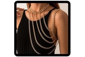Clataly Sexy U-shaped Tassels One-shoulder Body Chain Neck Chain Necklace Body Accessories Jewelry for Women and Girls (Gold)