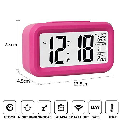 Chilc Despertador Digital con Alarma, Arespark Reloj Despertador DE 5,3 Pulgadas. Color Azul (Rosa)