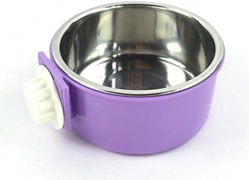 ningteng 2 in 1 Stainless Steel Food Water Bowl Small Cage Pendant for Pets (Purple)