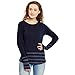 Hypernation Blue Stripe Round Neck Thumb Insert Cotton T-shirt For Women RS.749.00