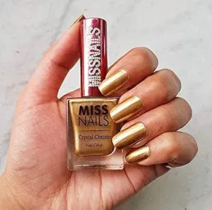 Miss Nails 15 Toxic Free Nail Color Mirror Like Finish Crystal Chrome Collection (10 ml) (Golden Glass)