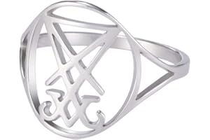 LIKGREAT Lucifer Sigil Anillos Satánico Cruz Anillo Sigilo de Lucifer Sello de Satanás Anillos Demonio Diablo Anillo Gótico Joyería de Acero Inoxidable Regalos para Hombres Mujeres