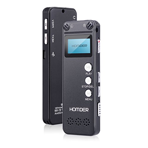 Homder Dictaphone/enregistreur numérique USB 8 Go avec lecteur MP3, enregistrement stéréo HD, enregistreur à activation vocale, rechargeable, à utiliser en conférence, noir