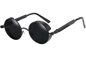 BOZEVON Punk Rond Lunettes de soleil - Classique Métal Cyclisme Retro Lunettes de soleil pour les femmes Hommes