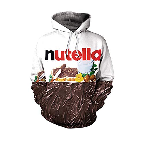 LUBITY Sweat à Capuche Unisexe Chic Au Chocolat 3D Imprimer Manches Longues Grande Taille Nutella Lettre Imprimer Couple Automne Hiver Pas Cher Veste À Capuche Chandail de Noël