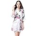 Produktbild OverDose Boutique Damen Morgenmäntel Nachthemden Bademäntel Robe 3/4 Ärmel V-Ausschnitt Pfau Muster Geblümt Leicht Satin Kurz Nachtkleid Sleepwear Kimono Pajama Schlafshirt Hausmantel mit Gürtel