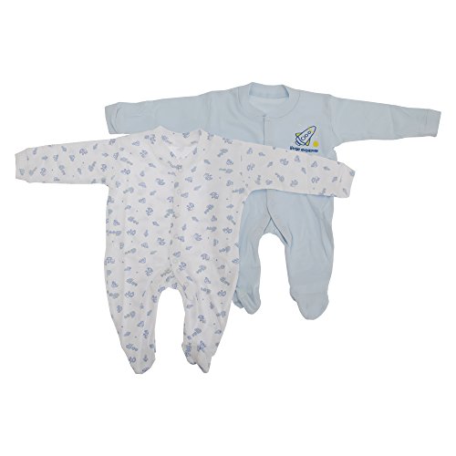 Baby Patterned Long Sleeve Sleep Suits Boy, Girl And Unisex Options (Pack Of 2) (Height: 56-62cm Weight: 6.5kg (0-3 Months)) (Blue)