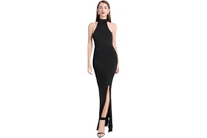KBRPEY Abito Elegante Donna Abiti Sexy Senza Maniche Vestiti Donna Eleganti Abiti Bodycon Nero Gonna Lunga a Party Clubwear Abiti da Sera Lunghi Eleganti