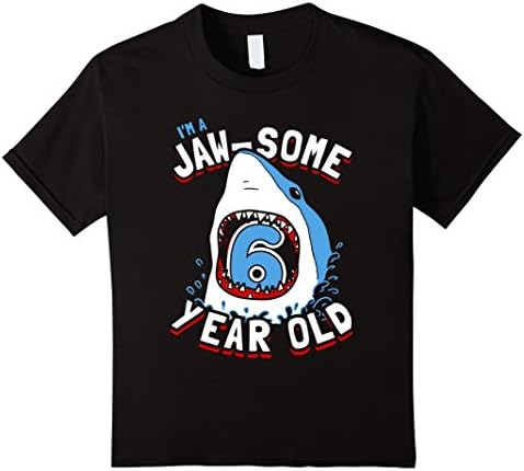 Kids 6th Birthday Boys Shark T-Shirt   Jaw-some 6 Year Old 6 Black