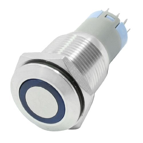 Preisvergleich Produktbild DealMux 16mm 12VDC blaue LED Selbsthemmend Edelstahl-Drucktastenschalter