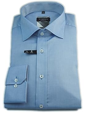 ETERNA Herren Langarm Hemd Comfort Fit Chambray Classic Kent Patch blau strukturiert 8551.12.E157