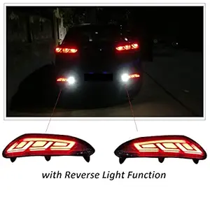 PRIKNIK Car Reflector Bumper Rear/Back Drl with Wiring Reverse Light Function LED Brake Light for Hyundai I20 Elite (Red)- Set of 2 Pcs