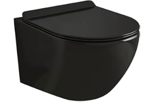 CORIBI WC Suspendu noir Sans Bride avec Fixations Invisibles + Abattant Ultra Fin Déclipsable + Frein de Chute (Noir)