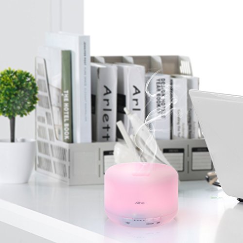 Aroma Diffuser Aiho 500ml Luftbefeuchter Ultraschall Vernebler Duftlampe Elektrisch Air Humidifier Öl Düfte Diffusor Holzmaserung LED mit 7 Farben einstellbarer Niedrigwasserschutz für Babies Yoga Kindergarten Schlafzimmer Büro - 8