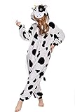 ABYED® Jumpsuit Tier Karton Fasching Halloween Kostüm Sleepsuit Cosplay Fleece-Overall Pyjama Schlafanzug Erwachsene Unisex Lounge,Erwachsene Größe S - für Höhe 150-158cm Kuh - 