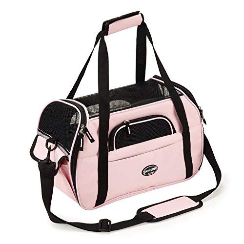Transportín Gato Bolso para Perros Pequeños Medianos Aerolínea Aprobada Plegable Impermeable Acolchado Suave Respirable por Aerolínea Tren o Auto (Rosado, L)