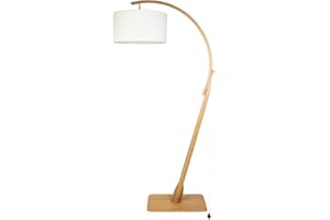 Holtaz Lampada ad arco con Piedistallo LEA - Lampada da terra in legno con Paralume in tessuto e Attacco E27 per Ufficio Soggiorno Camera da letto Hotel 205 cm di altezza