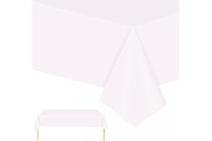 POPOYU Christmas White TableCloth Table Covers,54x108 Inch Rectangle Xmas Party Tablecloth White Plastic Table Cloth for Christmas Tables Indoor Outdoor Christmas,Wedding,Birthday,Valentine's Day Party Decor