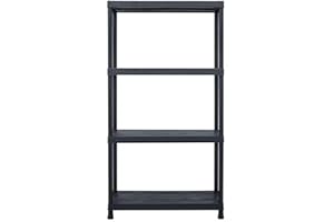 Easy Shopping ® 4/5 Tier Black Heavy Duty 60CM Wide Plastic Shelving Unit Storage Organised Garage/Home/Pantry Racking Shelf Shelves Workbench Workman Bays Racking Tools Paint (Black, Large, 4)