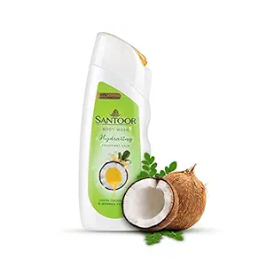 Santoor Hydrating Skin Body Wash, Enriched With Virgin Coconut Oil & Moringa Extracts, Soap-Free, Paraben-Free, pH Balanced Shower Gel, 230ml
