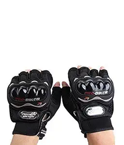 Probiker Half Finger Motorcycle Riding Gloves (Black, Large)