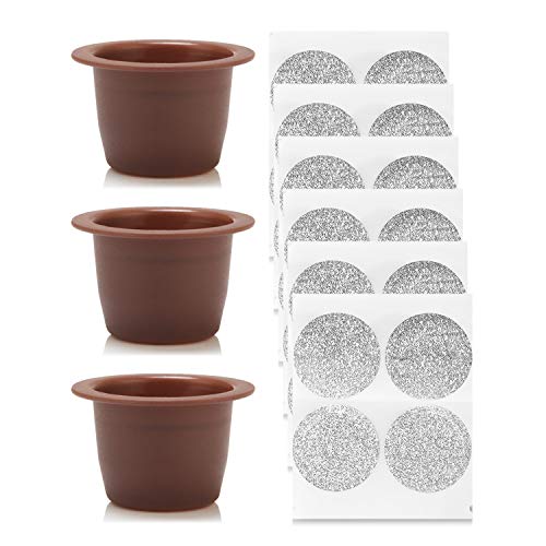 Preisvergleich Produktbild Kaffeekapsel,kaffeekapseln,3 STÜCKE Durable Kunststoff Kaffee Kapseln + 100 stücke Einweg selbstklebende Aluminiumfolie Deckel Kompatibel mit Nespresso Maschine