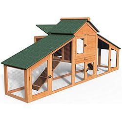 VOUNOT Poulailler en Bois avec Pondoir et Perchoir Poulailler 2 Poules 210x85x85cm avec Rampes d'Accès et Portes verrouillables Grand d'Espace d'Activité Idéal pour Poules Petits Animaux Lapins