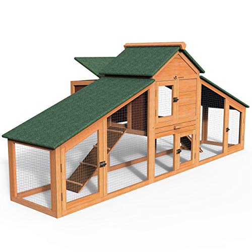 VOUNOT Poulailler en Bois avec Pondoir et Perchoir Poulailler 2 Poules 210x85x85cm avec Rampes d'Accès et Portes verrouillables Grand d'Espace d'Activité Idéal pour Poules Petits Animaux Lapins