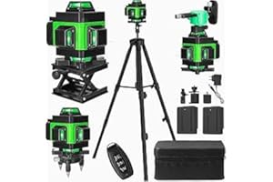 QAWNER Nivel Laser autonivelante 4 x 360°, 4D 16 líneas nivel láser autonivelante 360 grados horizontal y vertical, IP54, laser autonivelante con control remoto y 2 x 2600mAh Baterías (Con trípode)