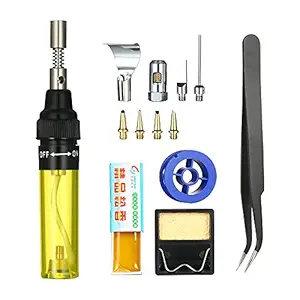 Honeytecs 13 in 1 13Pcs Soldering Iron Kit 26ml Full Electronics Set Pen Welding Tool Car Repairing Gas Soldering Self-igniting Torch Outdoors/Yellow Transparent