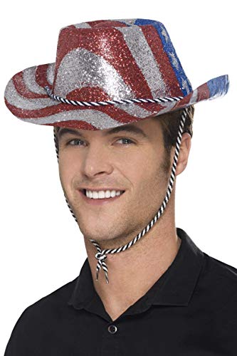 Imagen 1 de Smiffys Sombrero de vaquero con brillantina, con bandera EE.UU, rojo, plateado y azul, c