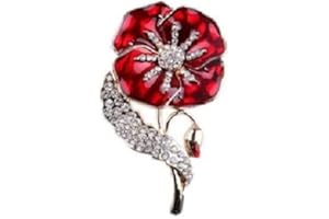 Jays Jewellery – Red Flower Crystal Poppy Flower Pin Brooch Rhinestone Badge Gift Remembrance UK