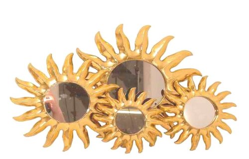Deko-Spiegel SUN, Holz, 4 Größen, Wandschmuck, gold