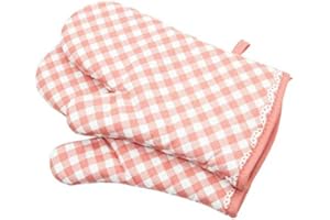 Losuya Ofenhandschuhe rutschfeste Baumwolle Gesteppte Handschuh-Küche Topflappen Kochhandschuhe, Gitter-Stil (Rosa)