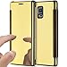 Produktbild Galaxy S5 Hülle,Galaxy S5 Spiegel Schutzhülle,Galaxy S5 Ledertasche Handyhülle,Hpory PU Leder Clear View Plating Überzug Mirror Flip Case Ultra-Slim Kristallklar Durchsichtig Wallet Case Spiegel Ledertasche Brieftasche im BookStyle Handytasche Kunstleder Klapphülle für Männer Mädchen Slim Fit Scratch Bumper Backcover mit [Kartenfächer] [Standfunktion] [Magnetverschluß] Spiegel Schutzhülle Etui Schale für Samsung Galaxy S5 + 1 x Hpory Stylus-(Gold)