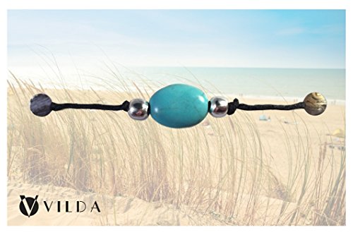 Turquoise Wish Bracelet - Black Hemp with Flat Oval Turquoise Charm Bead on Printed Card - Adjustable - Unisex